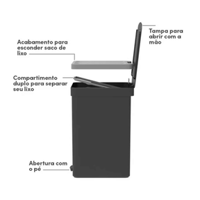 Lixeira de Pedal Trium Duplo Compartimento Preto 20 Litros