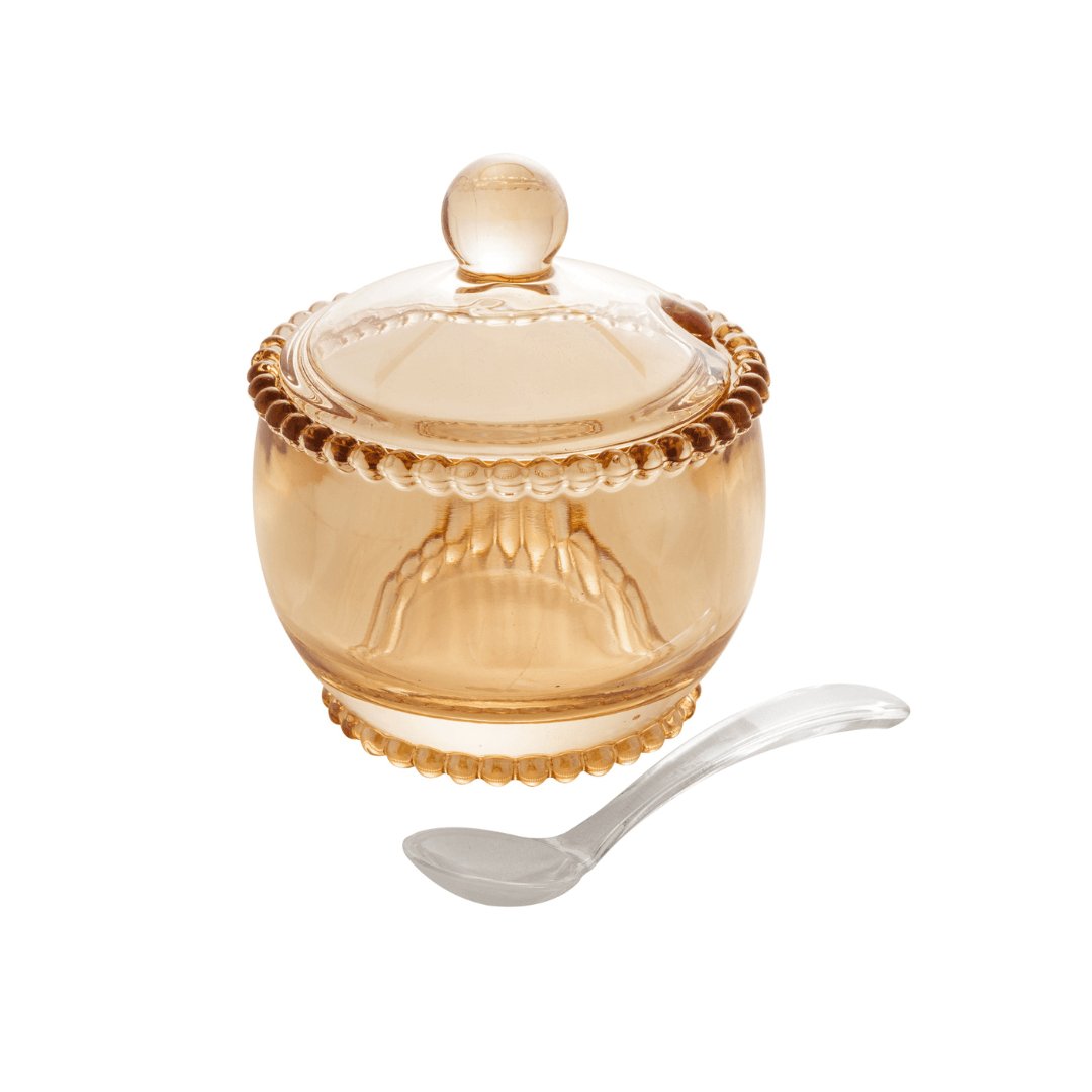 Açucareiro Cristal Bolinha Pearl Âmbar com Colher - 10 cm