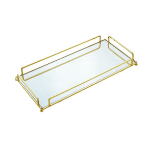 Bandeja Decorativa de Metal com Espelho Dourado 32cm